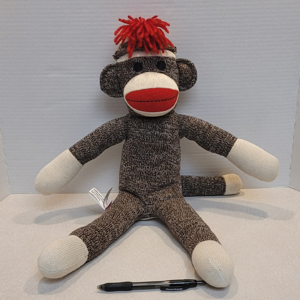 Sock Monkey Plush Toy with Red Accents